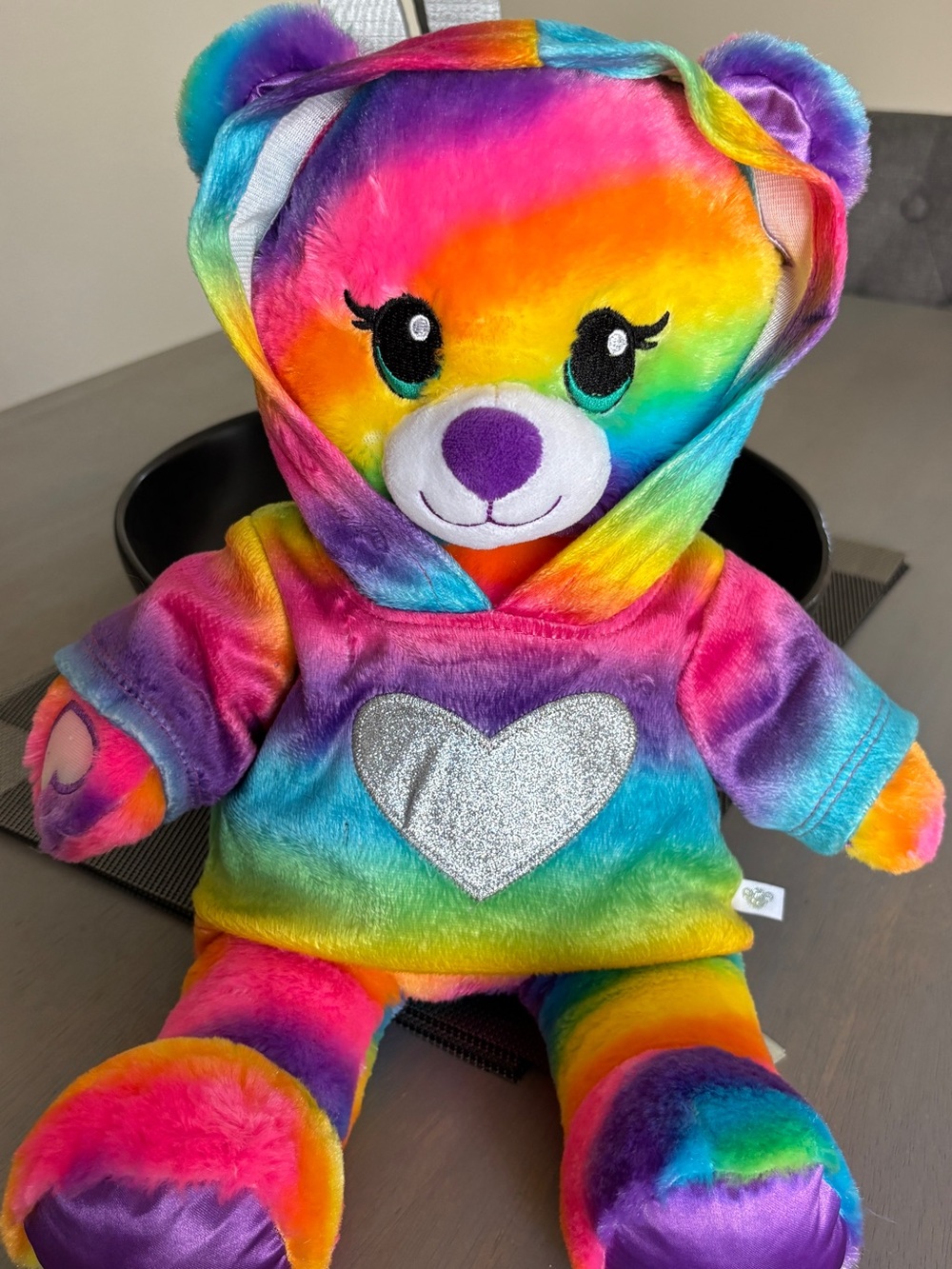 Build-A-Bear Rainbow BAB Plush Bear with Silver Glitter Heart